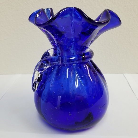 #1138 Rare Blue Glass Sack Vase - Picture 5 of 9